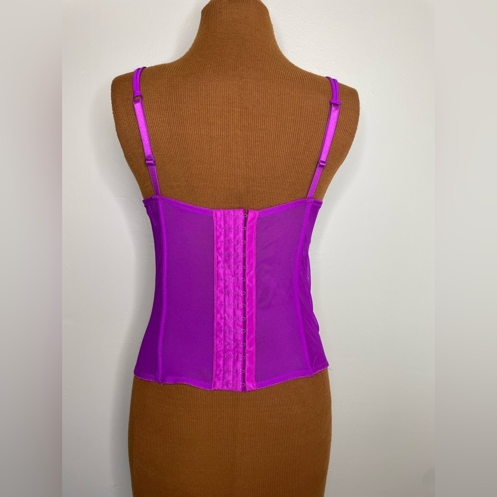 Dreamgirl Fuchsia Black Embroidery Corset Bustier Lingerie Underwire Top Sz 32 - Picture 2 of 7